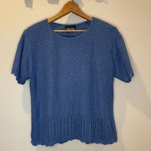 Blue Knit Textured Short Sleeve Top Women’s Size M